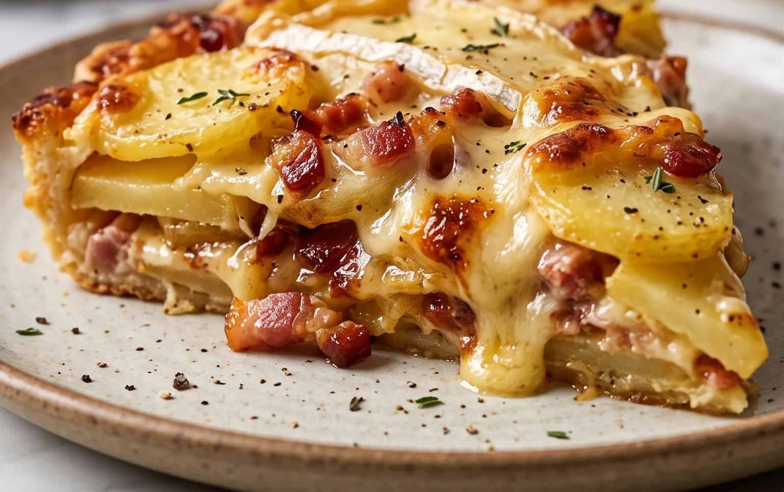 Tarte aux pommes de terre, lardons, reblochon