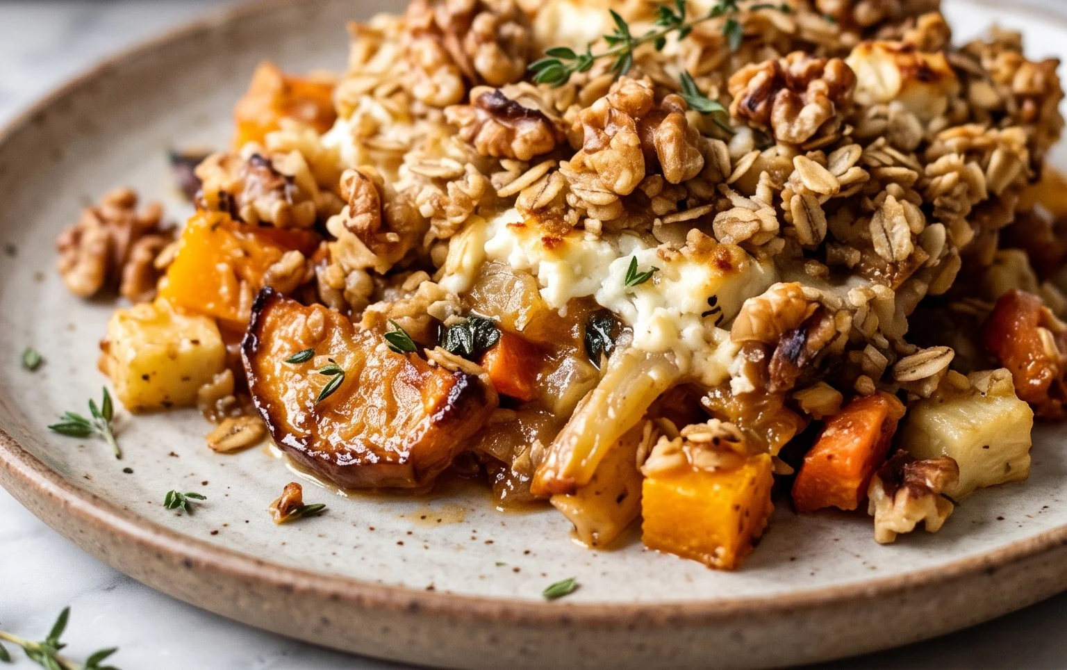 Crumble salé aux légumes d'hiver, feta et noix