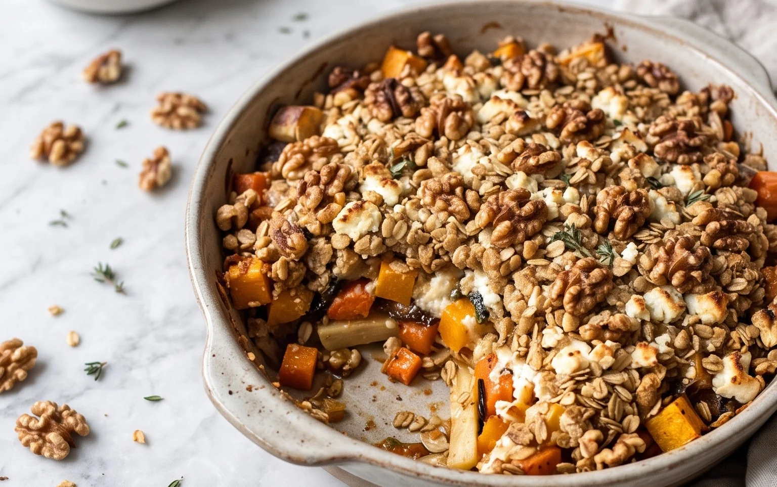 Crumble Salé aux Légumes d&rsquo;Hiver, Feta & Noix
